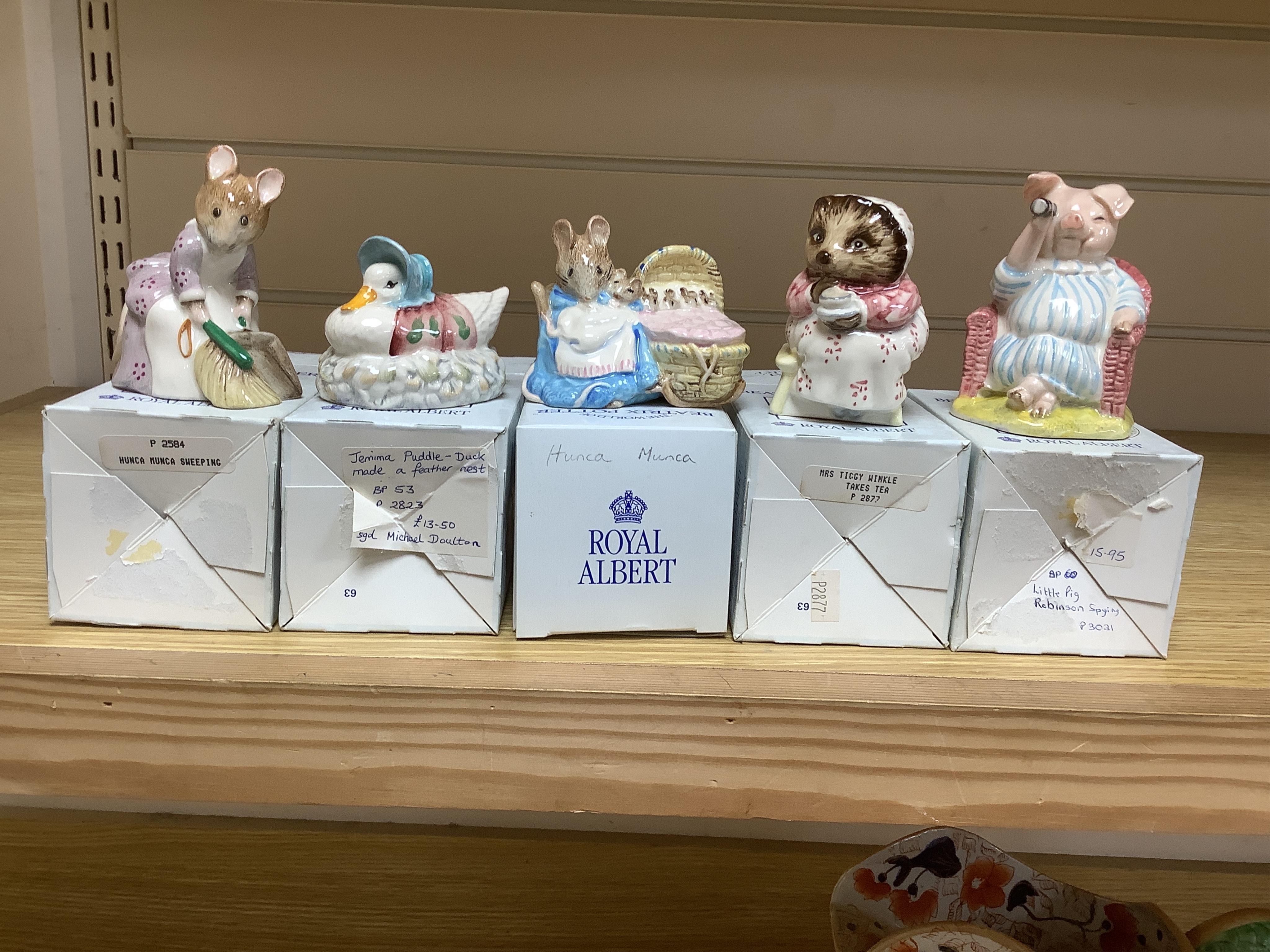 A large quantity of mostly Royal Albert, Beatrix Potter character figures (boxed). Condition - variable but mostly good